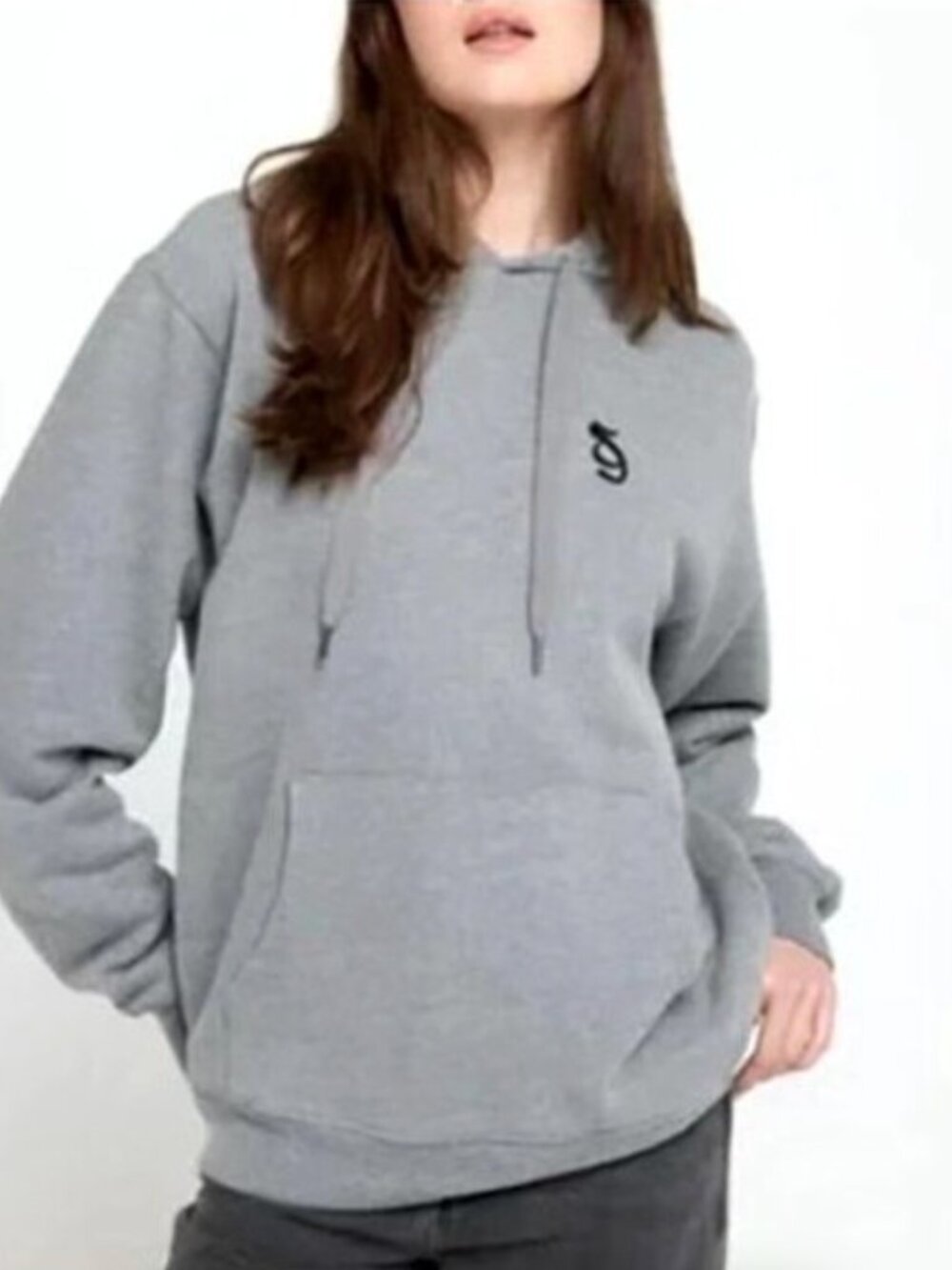 Spiritual Gangster Hoodie SG Monogram Embroidered Gray Oversized Pullover Small